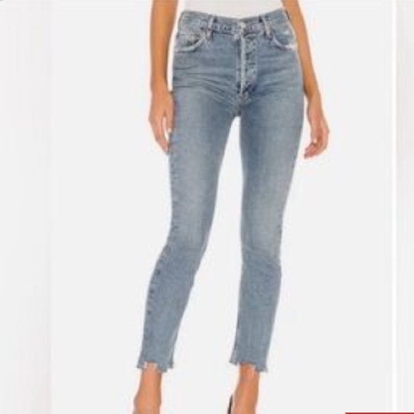 Agolde Nico High rise Slim Fit Jeans in Rooted Color 28 Orgnaic Cotton Lyocell - Picture 1 of 15